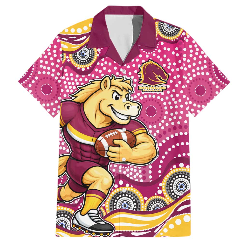 Brisbane Broncos Family Matching Summer Maxi Dress and Hawaiian Shirt Aboriginal Dot Pattern - Rugby Mascot Heritage Pride