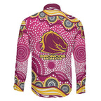 Brisbane Broncos Family Matching Summer Maxi Dress and Hawaiian Shirt Aboriginal Dot Pattern - Rugby Mascot Heritage Pride