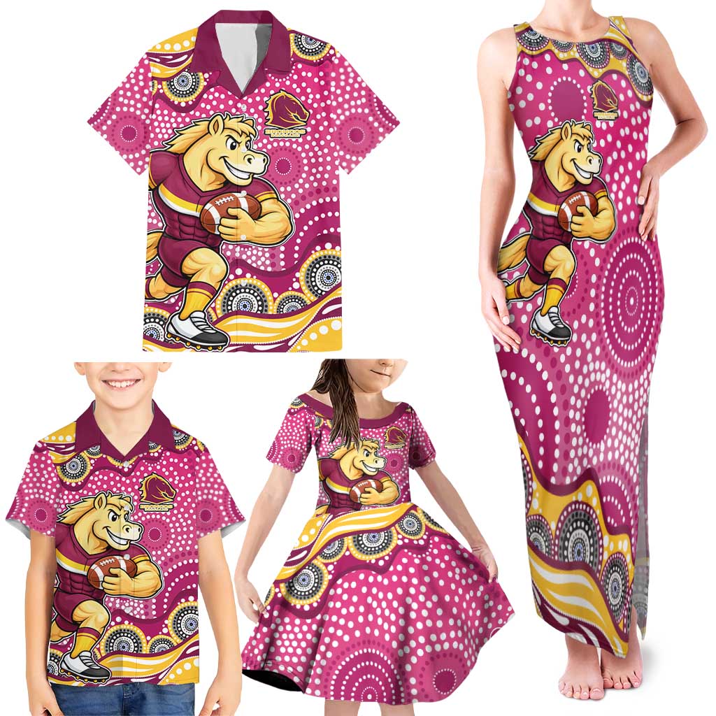 Brisbane Broncos Family Matching Tank Maxi Dress and Hawaiian Shirt Aboriginal Dot Pattern - Rugby Mascot Heritage Pride