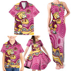 Brisbane Broncos Family Matching Tank Maxi Dress and Hawaiian Shirt Aboriginal Dot Pattern - Rugby Mascot Heritage Pride