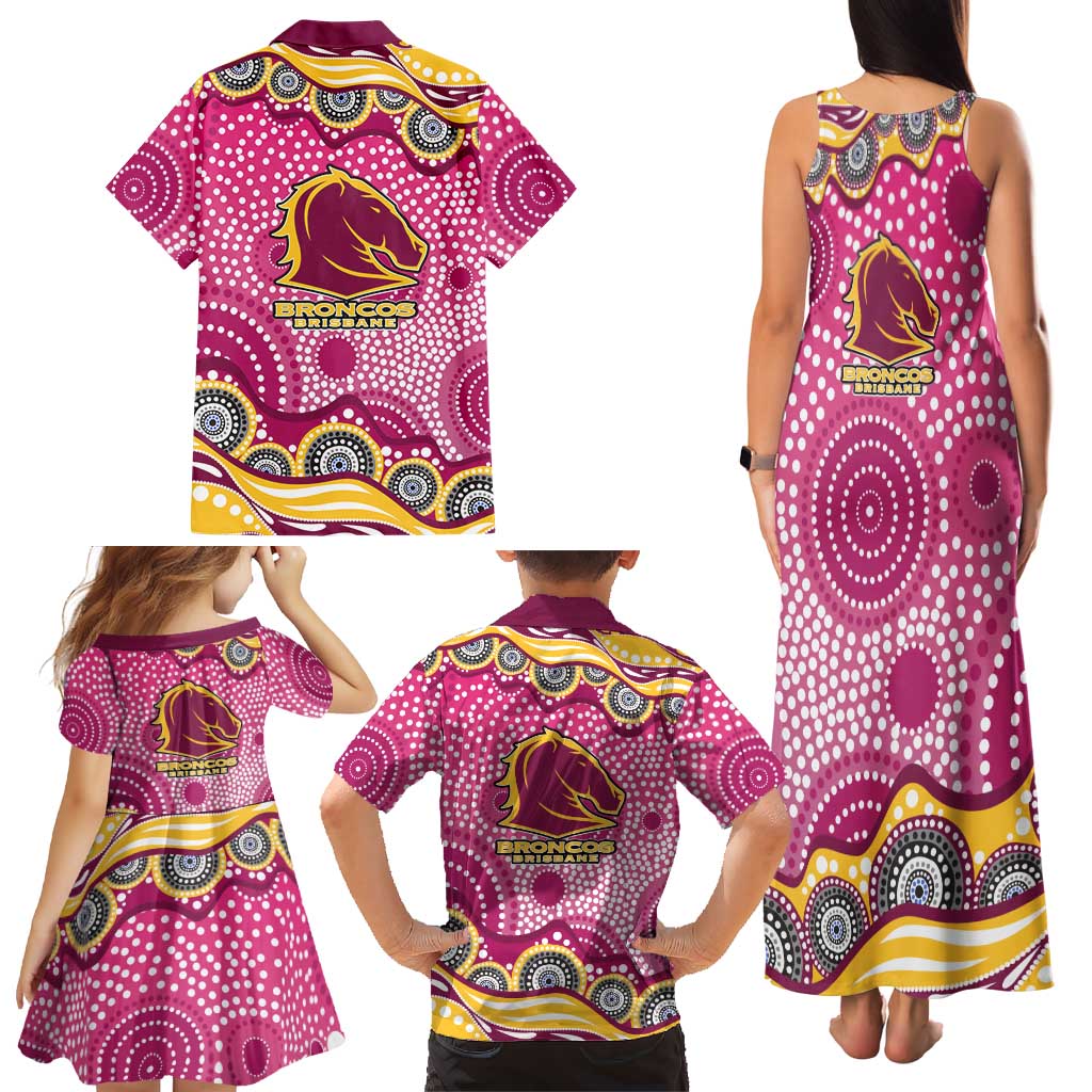 Brisbane Broncos Family Matching Tank Maxi Dress and Hawaiian Shirt Aboriginal Dot Pattern - Rugby Mascot Heritage Pride