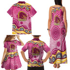 Brisbane Broncos Family Matching Tank Maxi Dress and Hawaiian Shirt Aboriginal Dot Pattern - Rugby Mascot Heritage Pride