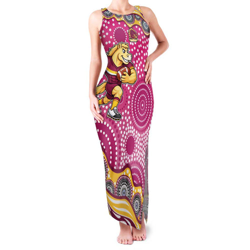 Brisbane Broncos Family Matching Tank Maxi Dress and Hawaiian Shirt Aboriginal Dot Pattern - Rugby Mascot Heritage Pride