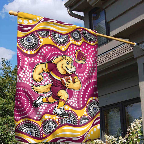 Brisbane Broncos Garden Flag Aboriginal Dot Pattern - Rugby Mascot Heritage Pride