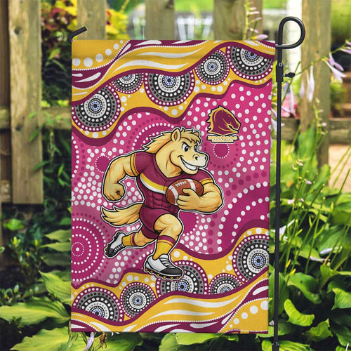 Brisbane Broncos Garden Flag Aboriginal Dot Pattern - Rugby Mascot Heritage Pride