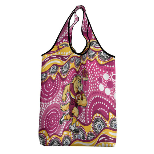 Brisbane Broncos Grocery Bag Aboriginal Dot Pattern - Rugby Mascot Heritage Pride