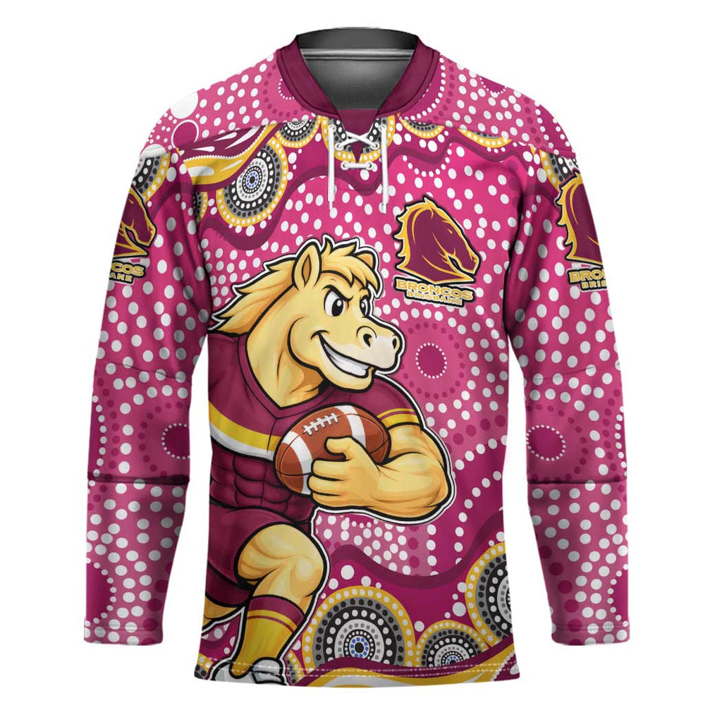 Brisbane Broncos Hockey Jersey Aboriginal Dot Pattern - Rugby Mascot Heritage Pride