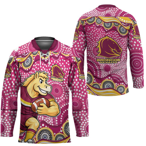 Brisbane Broncos Hockey Jersey Aboriginal Dot Pattern - Rugby Mascot Heritage Pride