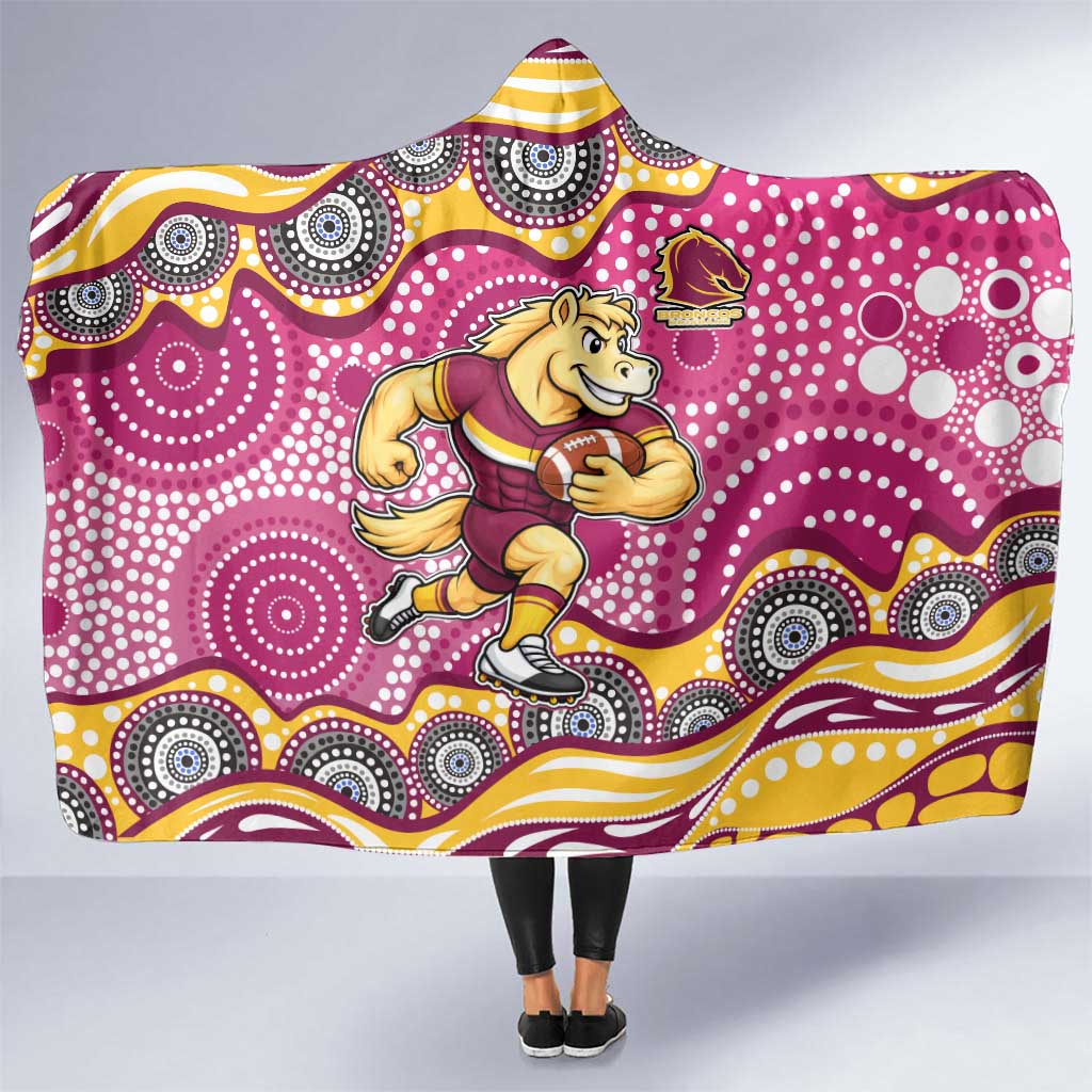 Brisbane Broncos Hooded Blanket Aboriginal Dot Pattern - Rugby Mascot Heritage Pride
