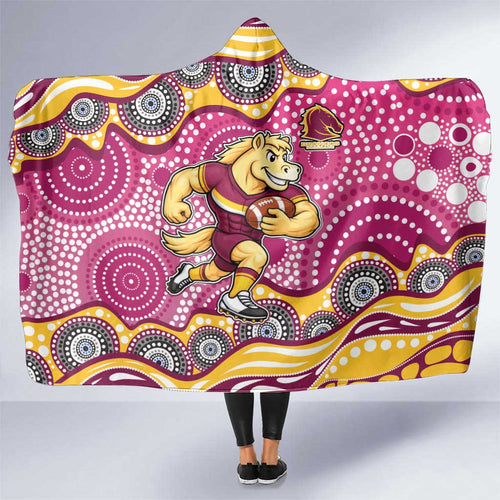 Brisbane Broncos Hooded Blanket Aboriginal Dot Pattern - Rugby Mascot Heritage Pride
