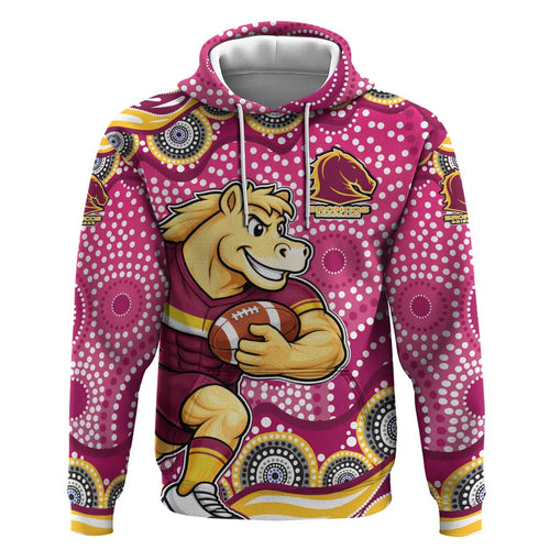 Brisbane Broncos Hoodie Aboriginal Dot Pattern - Rugby Mascot Heritage Pride