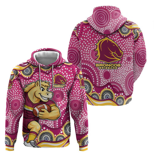 Brisbane Broncos Hoodie Aboriginal Dot Pattern - Rugby Mascot Heritage Pride