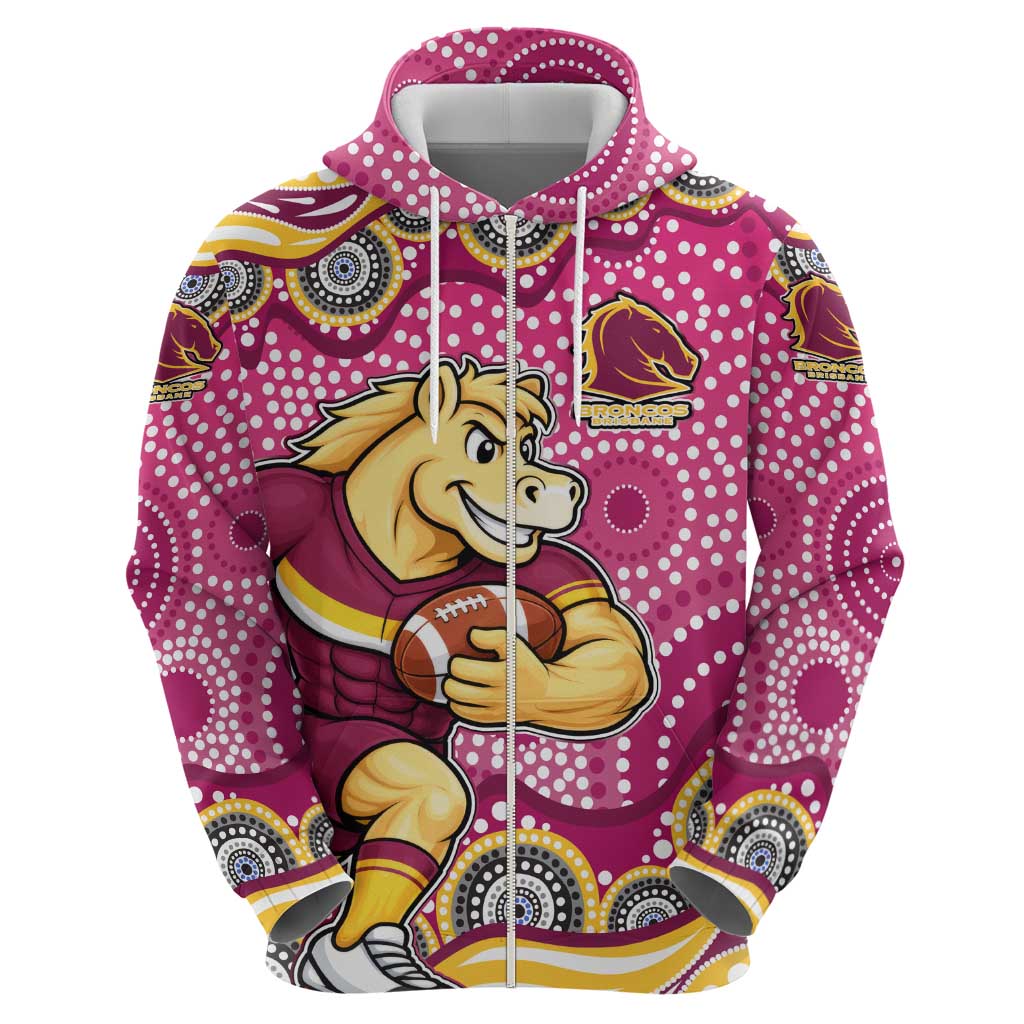 Brisbane Broncos Hoodie Aboriginal Dot Pattern - Rugby Mascot Heritage Pride