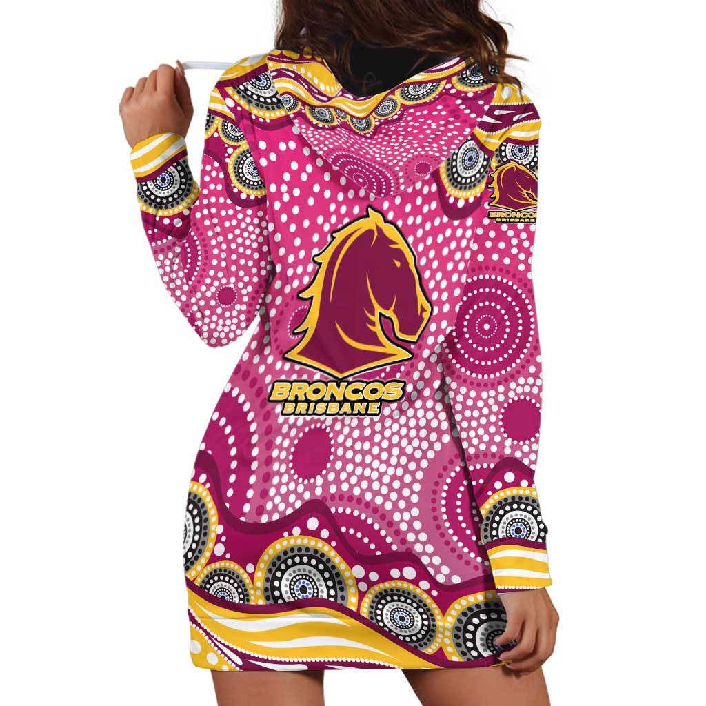 Brisbane Broncos Hoodie Dress Aboriginal Dot Pattern - Rugby Mascot Heritage Pride