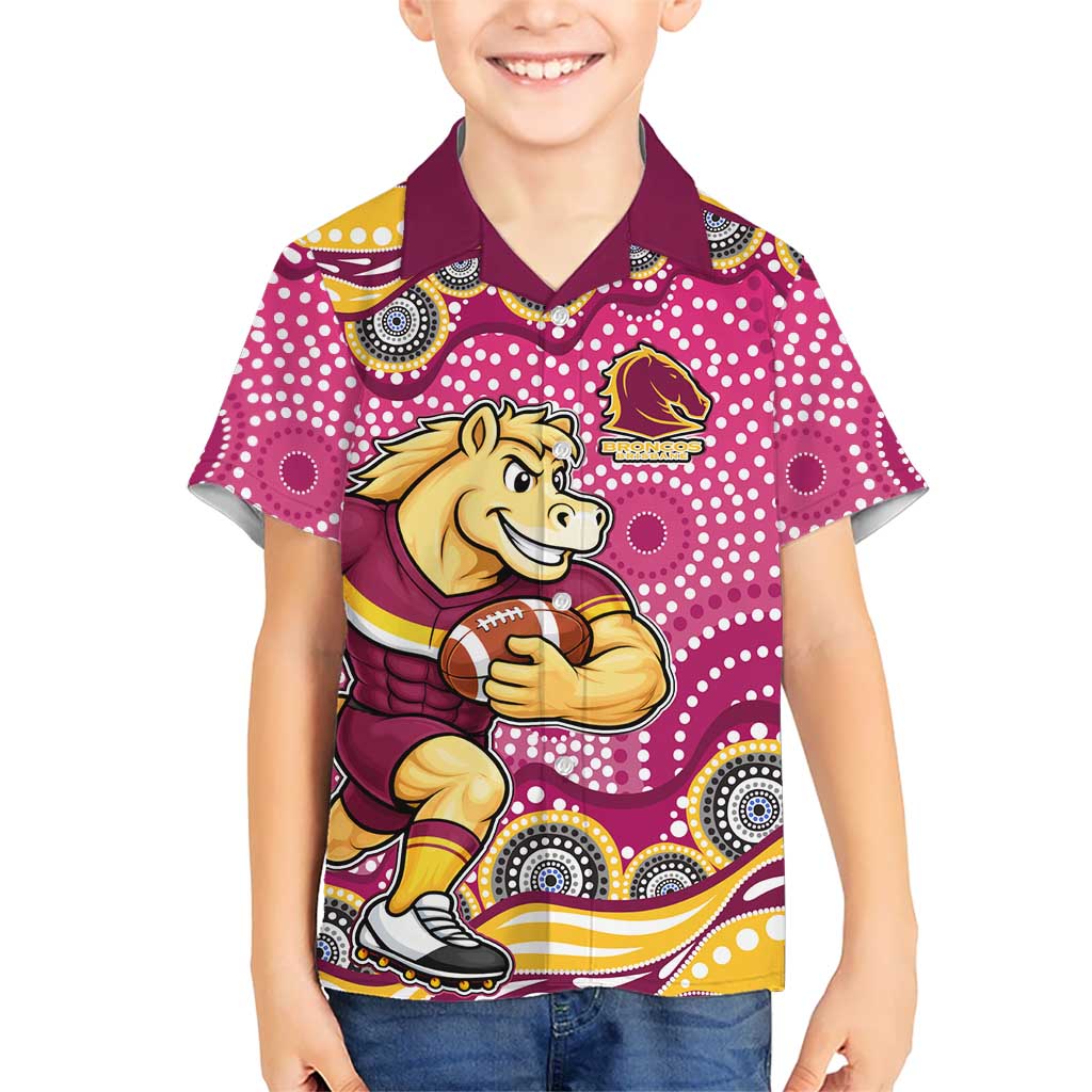 Brisbane Broncos Kid Hawaiian Shirt Aboriginal Dot Pattern - Rugby Mascot Heritage Pride