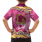 Brisbane Broncos Kid Hawaiian Shirt Aboriginal Dot Pattern - Rugby Mascot Heritage Pride