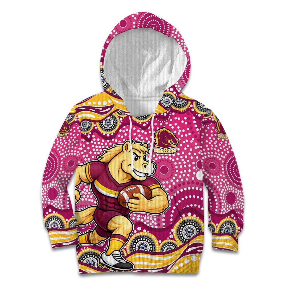 Brisbane Broncos Kid Hoodie Aboriginal Dot Pattern - Rugby Mascot Heritage Pride