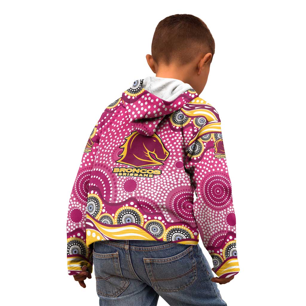 Brisbane Broncos Kid Hoodie Aboriginal Dot Pattern - Rugby Mascot Heritage Pride