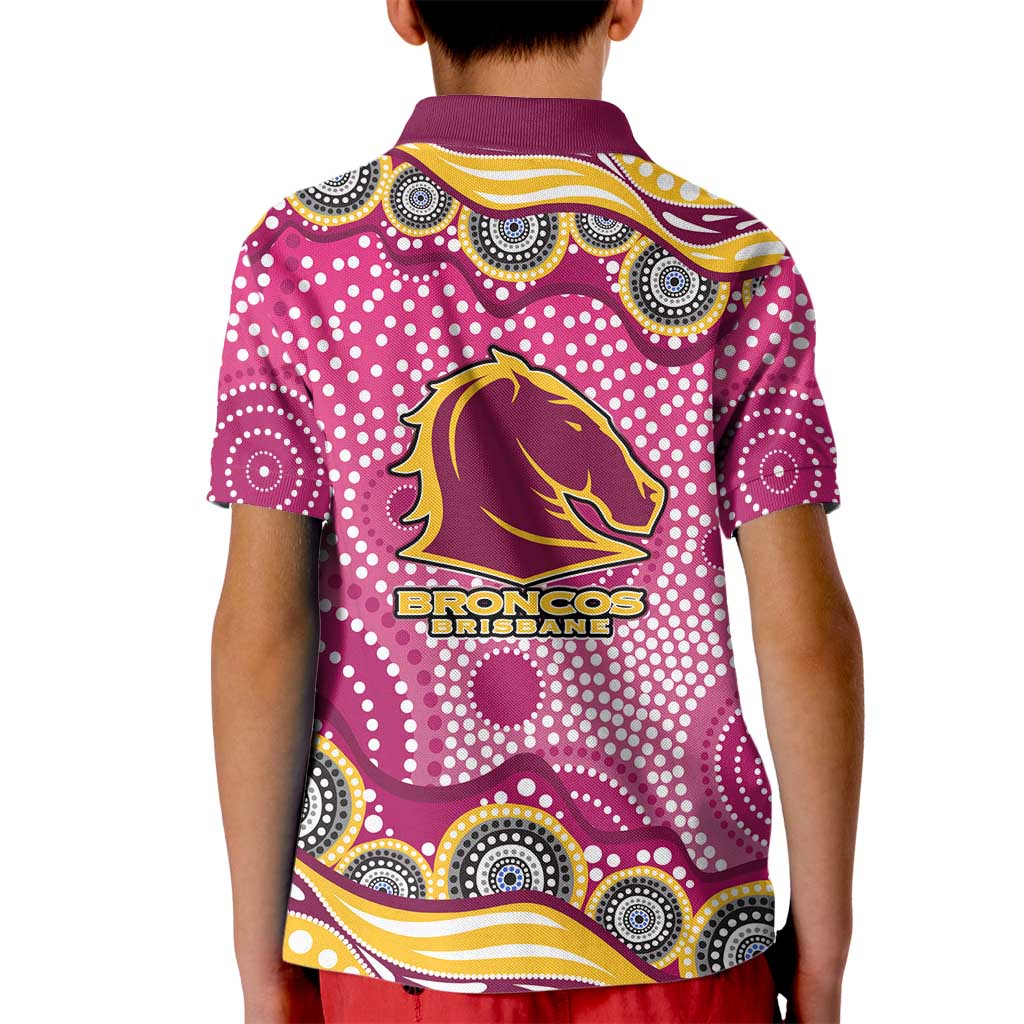 Brisbane Broncos Kid Polo Shirt Aboriginal Dot Pattern - Rugby Mascot Heritage Pride