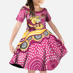 Brisbane Broncos Kid Short Sleeve Dress Aboriginal Dot Pattern - Rugby Mascot Heritage Pride