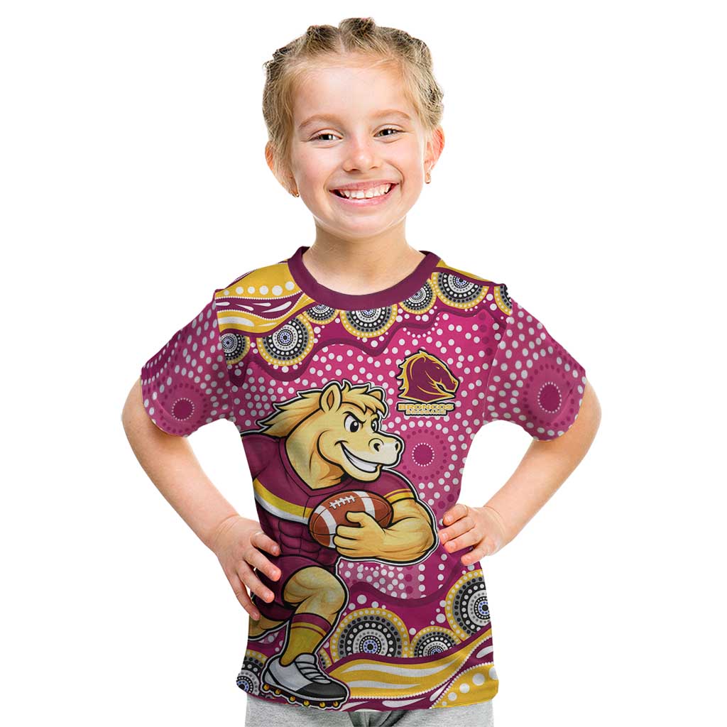 Brisbane Broncos Kid T Shirt Aboriginal Dot Pattern - Rugby Mascot Heritage Pride