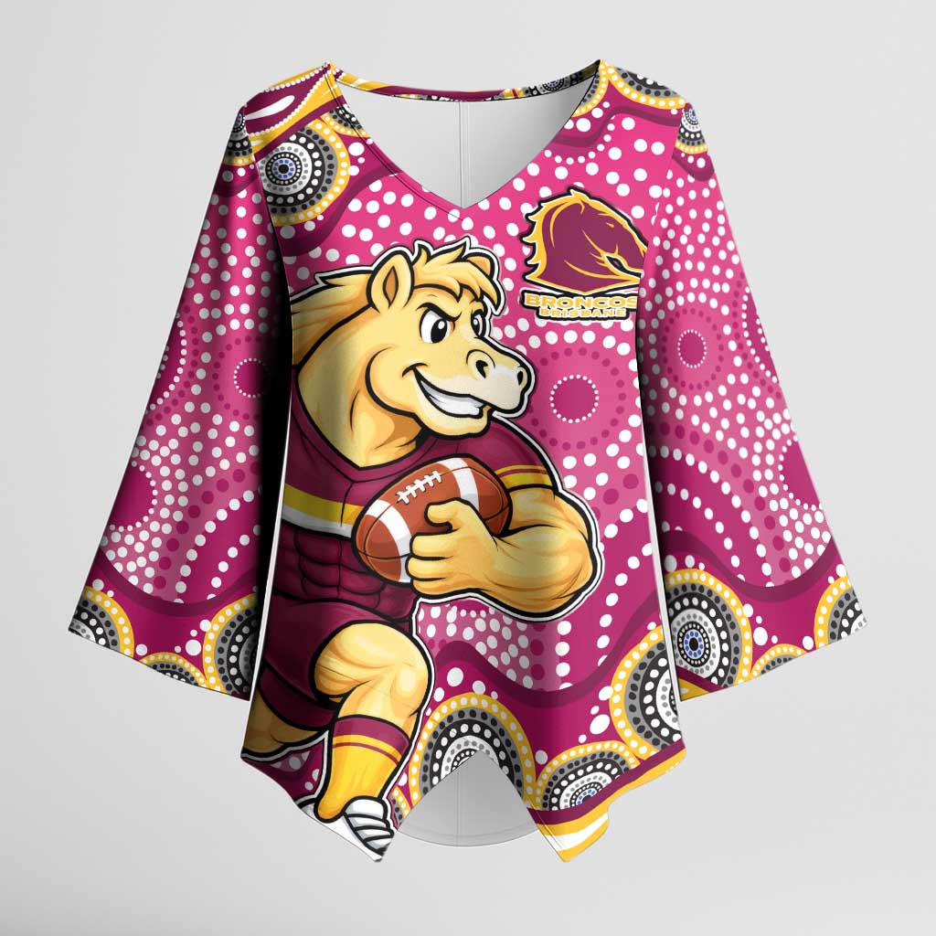 Brisbane Broncos Kimono Sleeve Blouse Aboriginal Dot Pattern - Rugby Mascot Heritage Pride