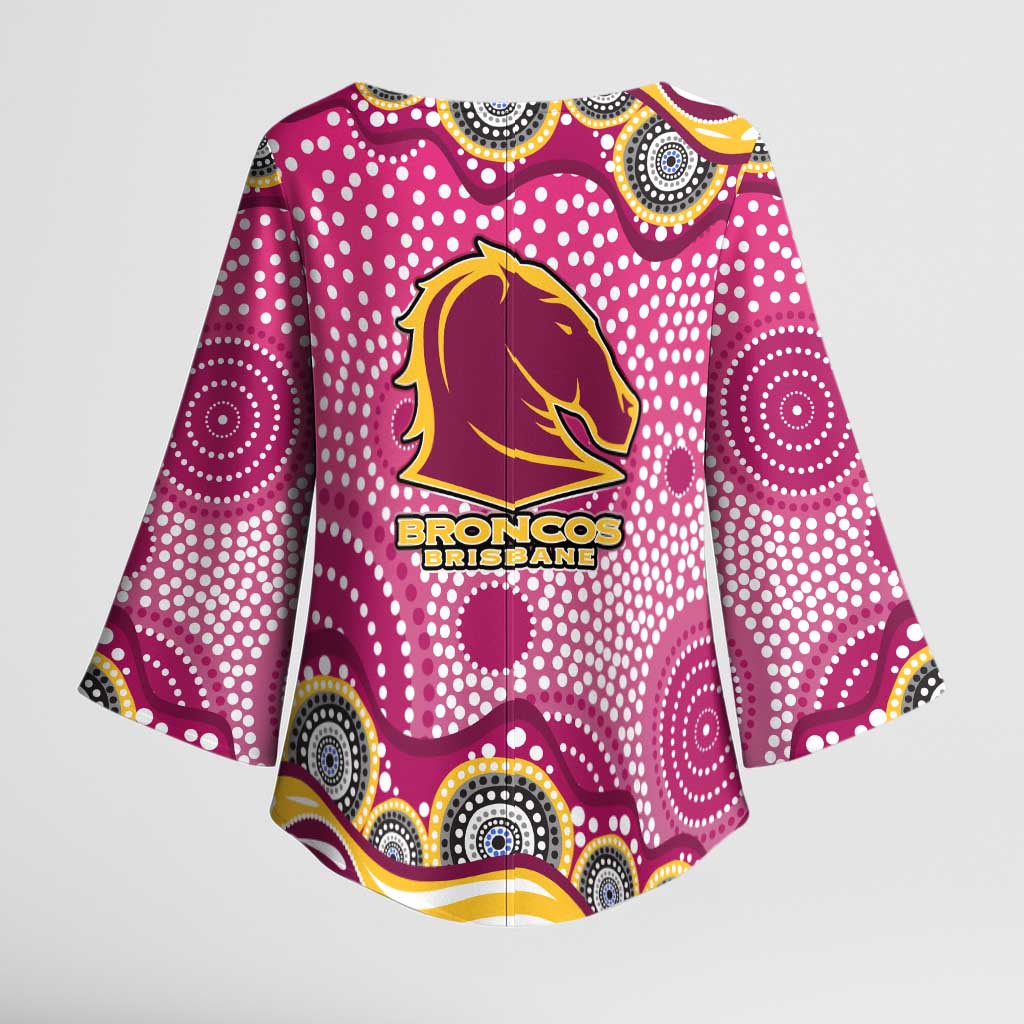 Brisbane Broncos Kimono Sleeve Blouse Aboriginal Dot Pattern - Rugby Mascot Heritage Pride