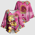 Brisbane Broncos Kimono Sleeve Blouse Aboriginal Dot Pattern - Rugby Mascot Heritage Pride