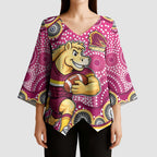 Brisbane Broncos Kimono Sleeve Blouse Aboriginal Dot Pattern - Rugby Mascot Heritage Pride