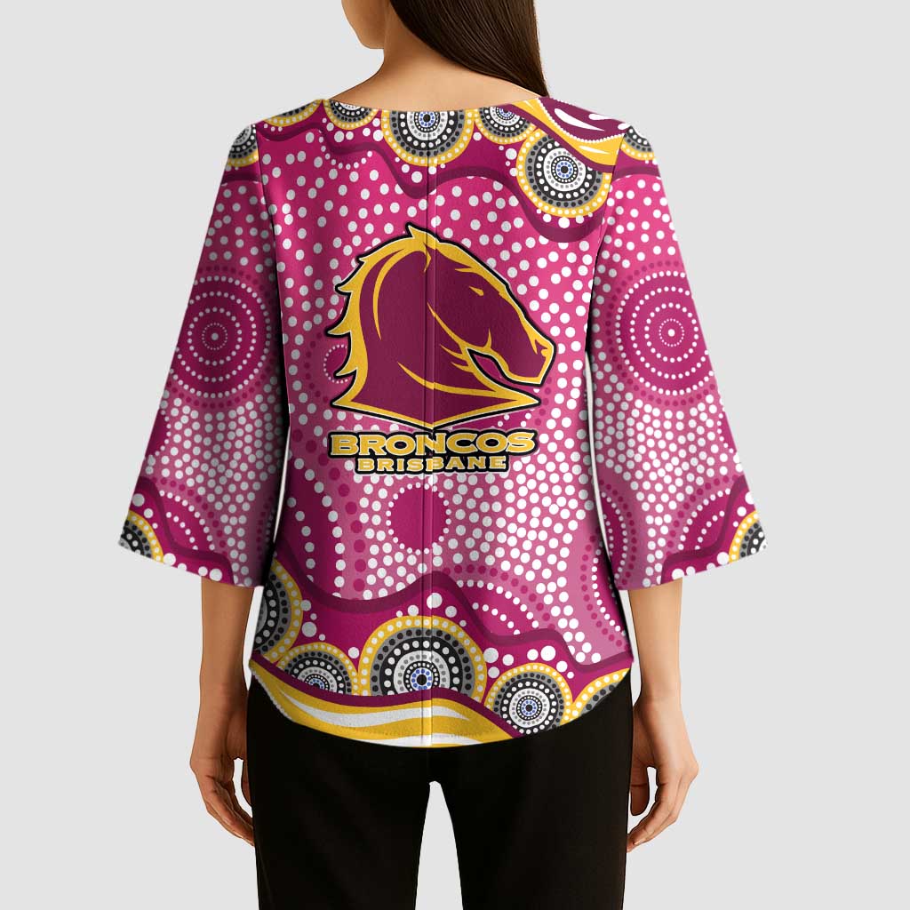 Brisbane Broncos Kimono Sleeve Blouse Aboriginal Dot Pattern - Rugby Mascot Heritage Pride