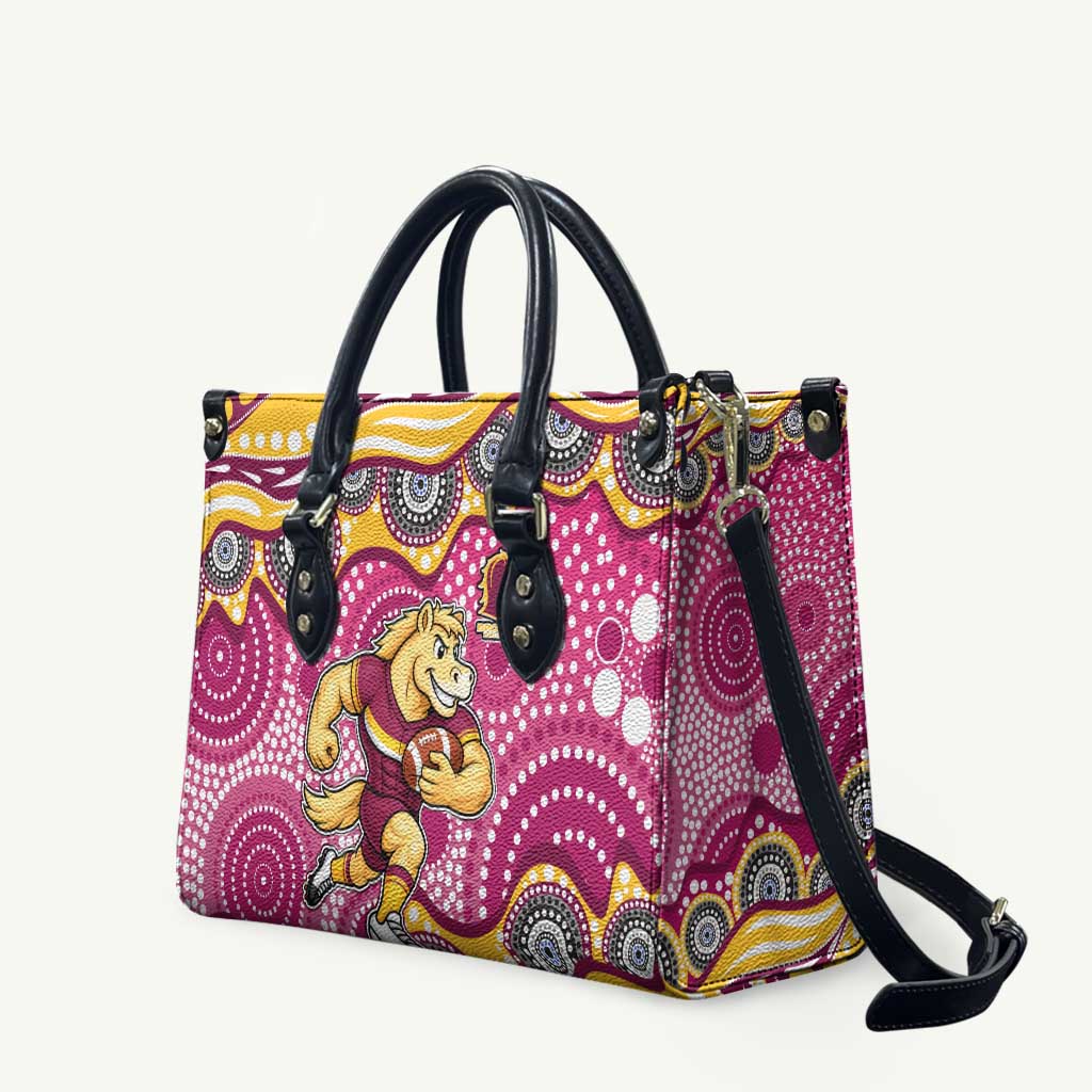 Brisbane Broncos Leather Bag Aboriginal Dot Pattern - Rugby Mascot Heritage Pride