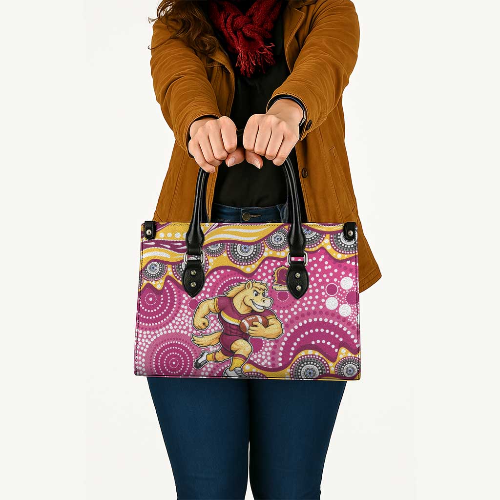 Brisbane Broncos Leather Bag Aboriginal Dot Pattern - Rugby Mascot Heritage Pride