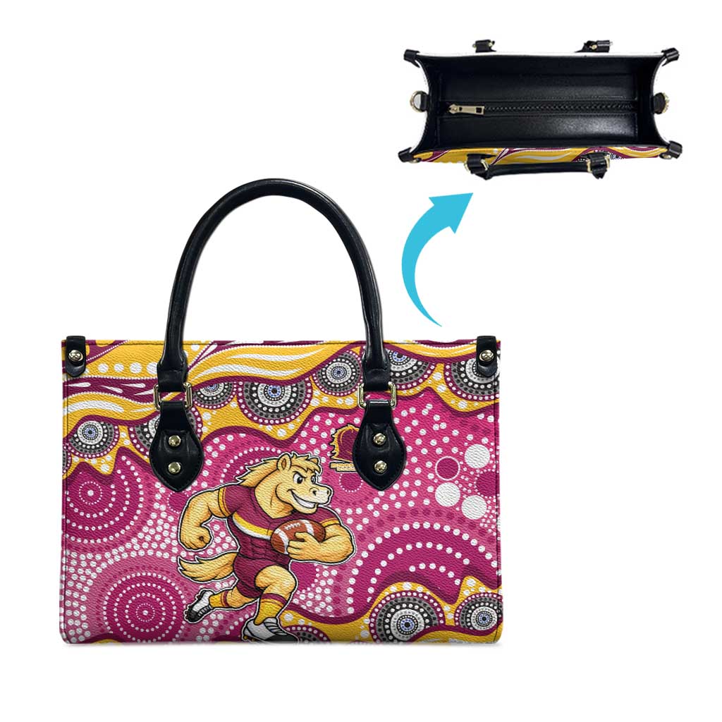 Brisbane Broncos Leather Bag Aboriginal Dot Pattern - Rugby Mascot Heritage Pride