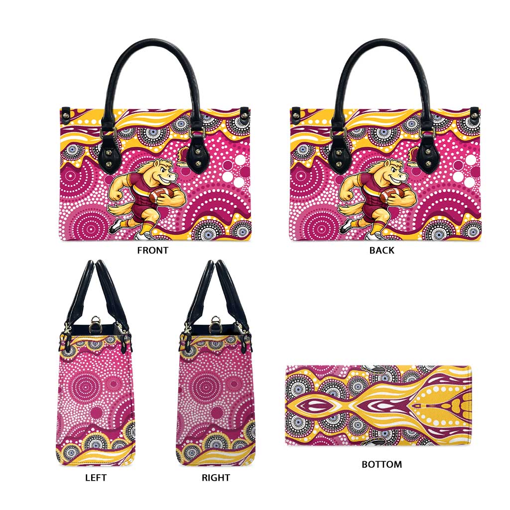 Brisbane Broncos Leather Bag Aboriginal Dot Pattern - Rugby Mascot Heritage Pride