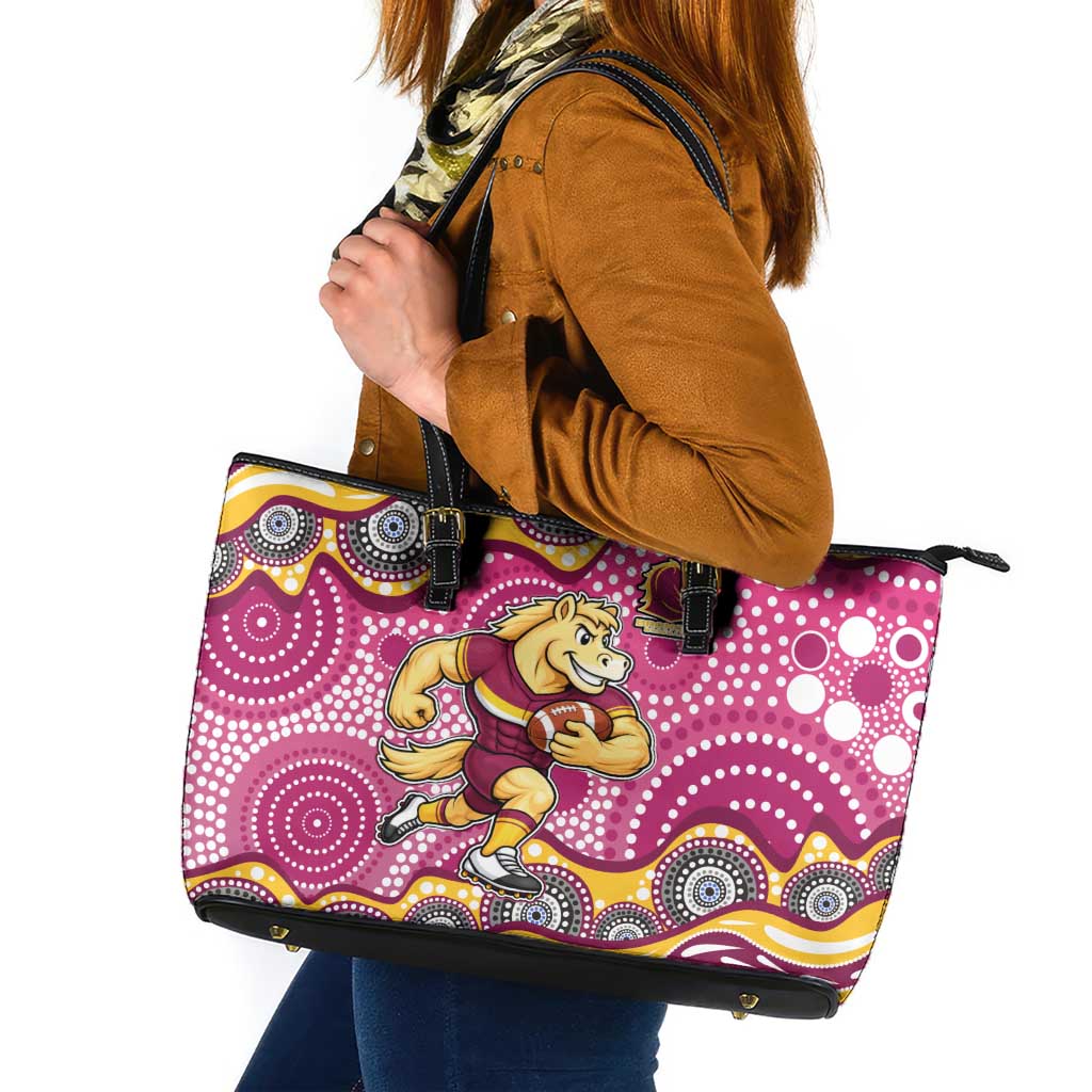 Brisbane Broncos Leather Tote Bag Aboriginal Dot Pattern - Rugby Mascot Heritage Pride