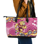Brisbane Broncos Leather Tote Bag Aboriginal Dot Pattern - Rugby Mascot Heritage Pride