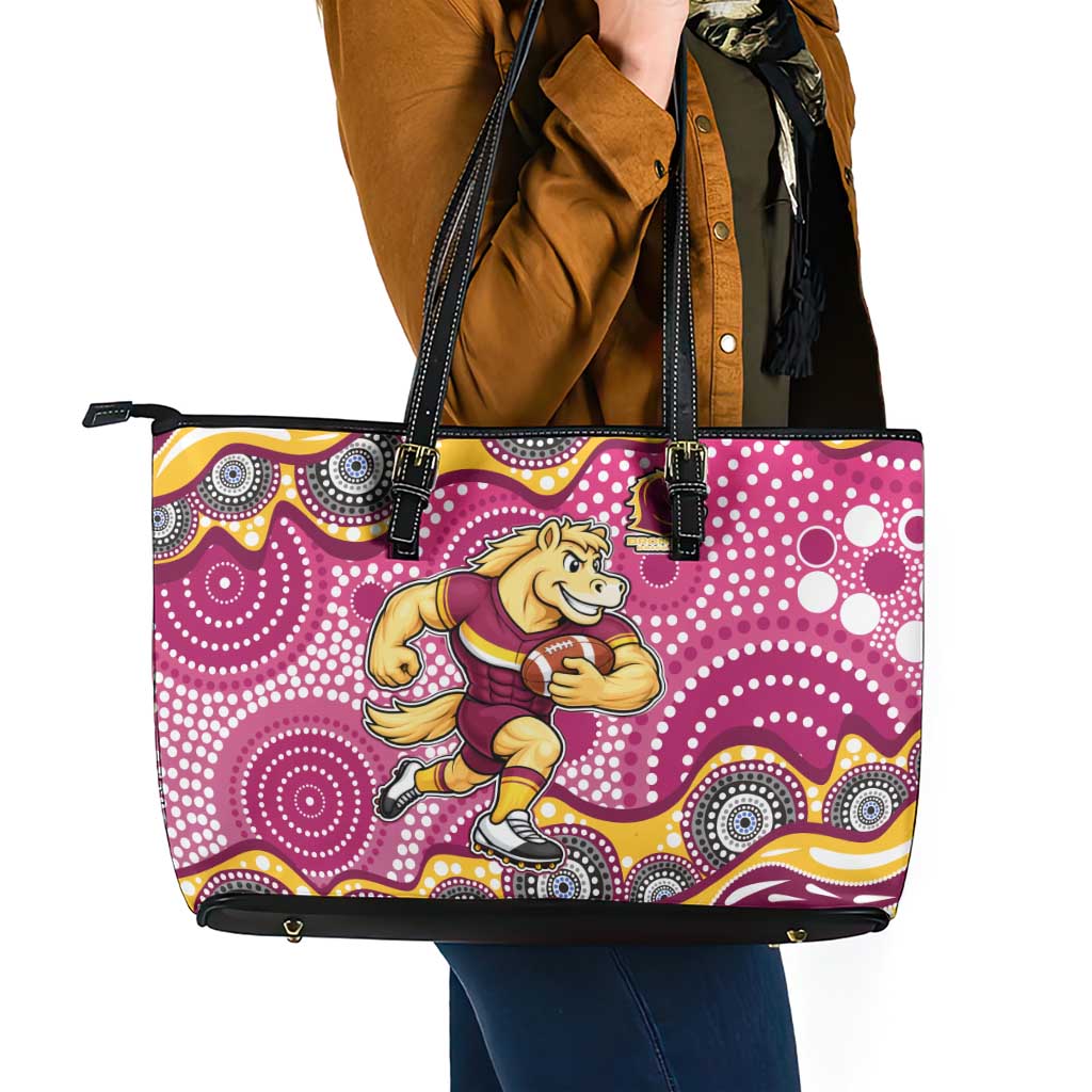 Brisbane Broncos Leather Tote Bag Aboriginal Dot Pattern - Rugby Mascot Heritage Pride