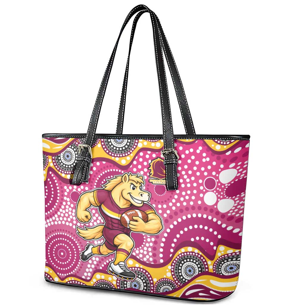 Brisbane Broncos Leather Tote Bag Aboriginal Dot Pattern - Rugby Mascot Heritage Pride