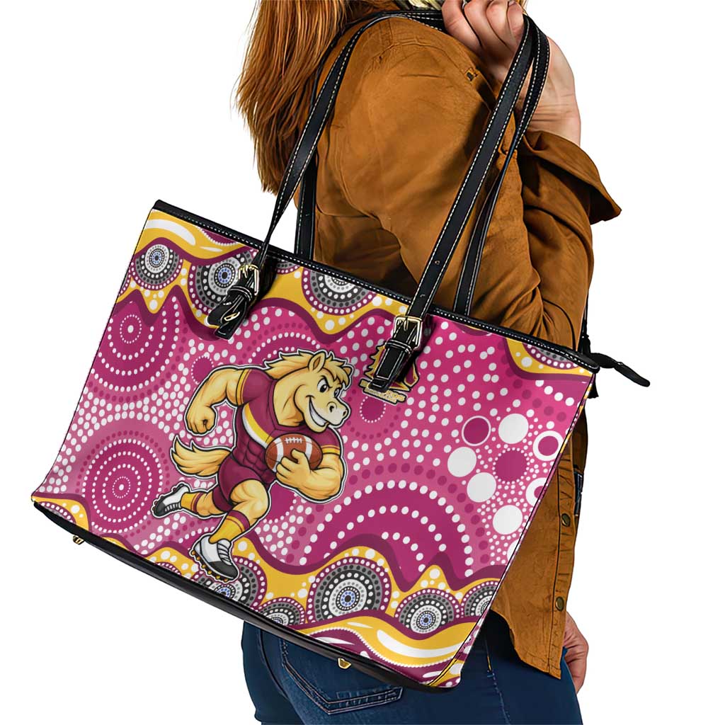 Brisbane Broncos Leather Tote Bag Aboriginal Dot Pattern - Rugby Mascot Heritage Pride