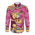 Brisbane Broncos Long Sleeve Button Shirt Aboriginal Dot Pattern - Rugby Mascot Heritage Pride