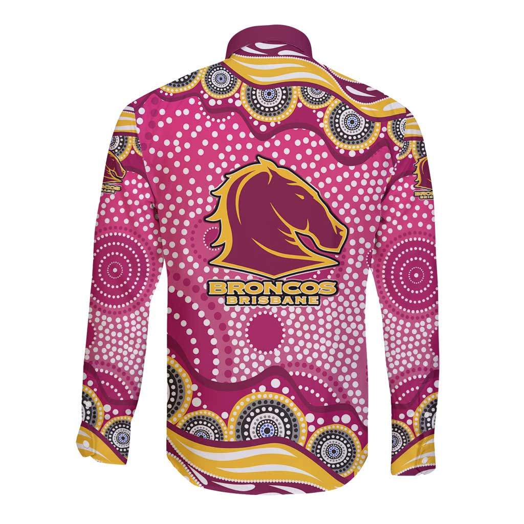 Brisbane Broncos Long Sleeve Button Shirt Aboriginal Dot Pattern - Rugby Mascot Heritage Pride