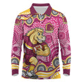 Brisbane Broncos Long Sleeve Polo Shirt Aboriginal Dot Pattern - Rugby Mascot Heritage Pride