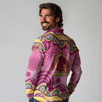 Brisbane Broncos Long Sleeve Polo Shirt Aboriginal Dot Pattern - Rugby Mascot Heritage Pride