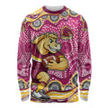 Brisbane Broncos Long Sleeve Shirt Aboriginal Dot Pattern - Rugby Mascot Heritage Pride