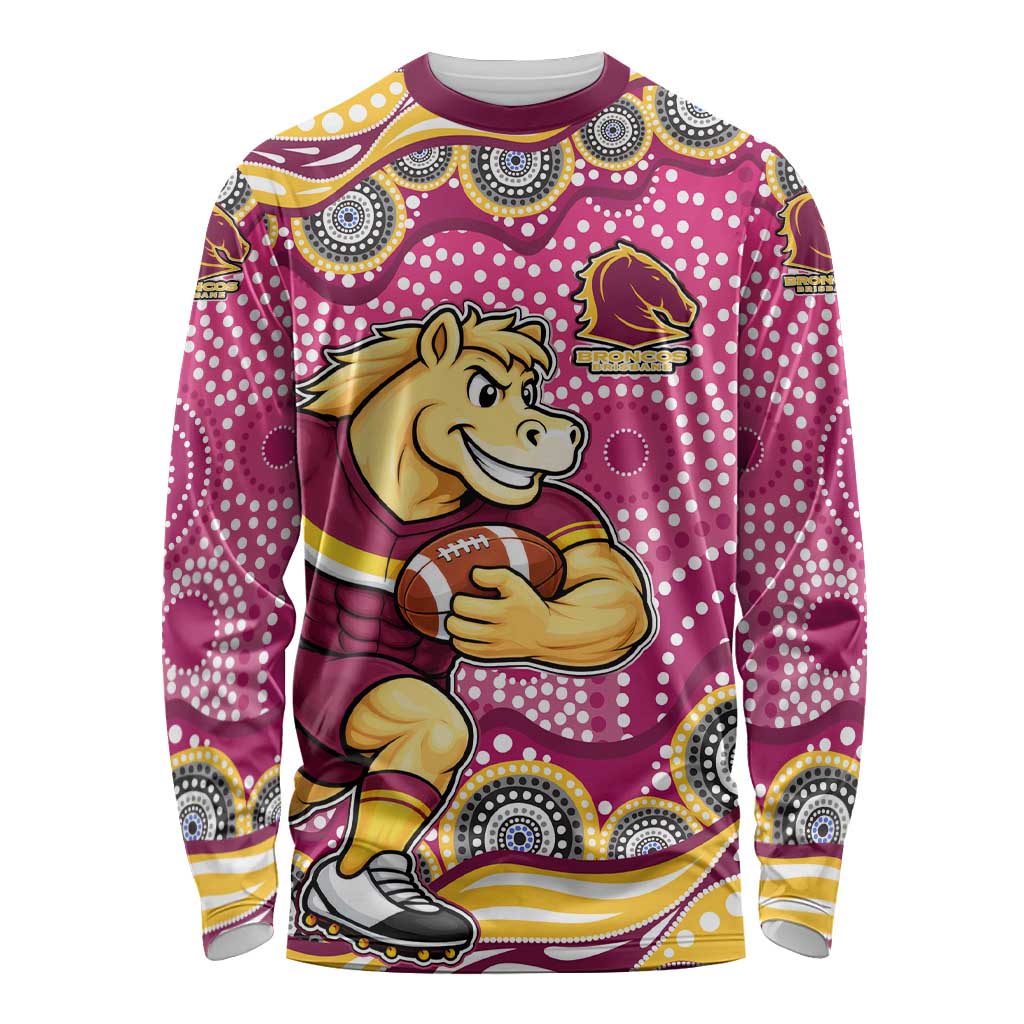 Brisbane Broncos Long Sleeve Shirt Aboriginal Dot Pattern - Rugby Mascot Heritage Pride