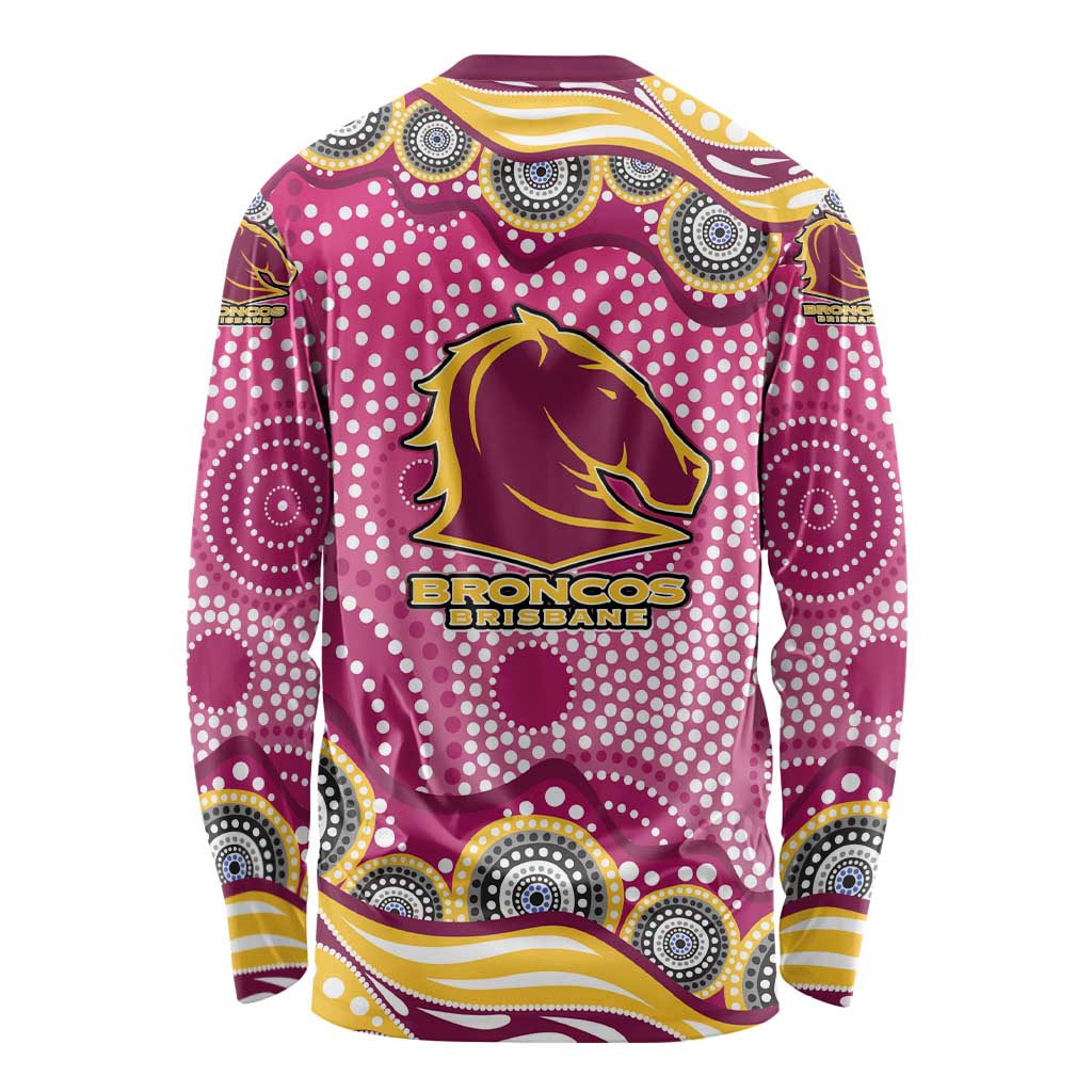 Brisbane Broncos Long Sleeve Shirt Aboriginal Dot Pattern - Rugby Mascot Heritage Pride