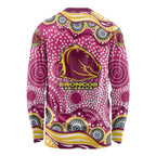 Brisbane Broncos Long Sleeve Shirt Aboriginal Dot Pattern - Rugby Mascot Heritage Pride