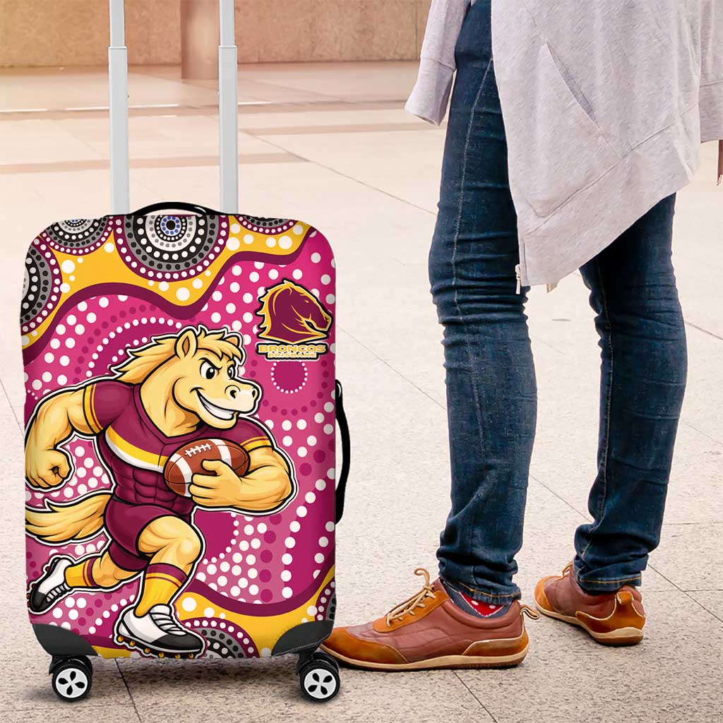 Brisbane Broncos Luggage Cover Aboriginal Dot Pattern - Rugby Mascot Heritage Pride