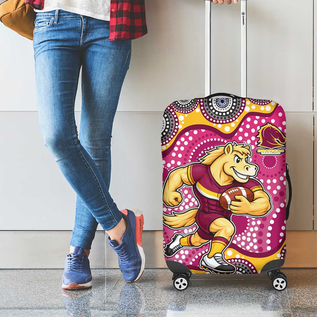 Brisbane Broncos Luggage Cover Aboriginal Dot Pattern - Rugby Mascot Heritage Pride