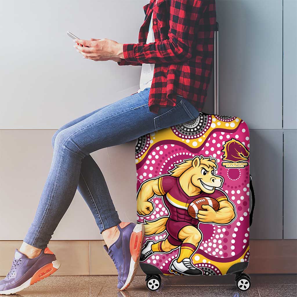 Brisbane Broncos Luggage Cover Aboriginal Dot Pattern - Rugby Mascot Heritage Pride